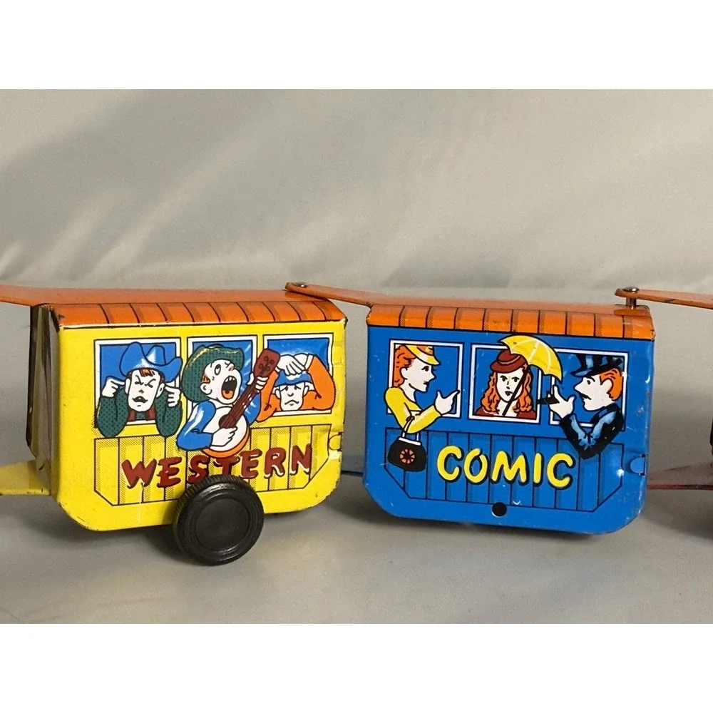 Vintage Wind Up Comic Zig Zag Western Express Tin Toy Train Working Collectible